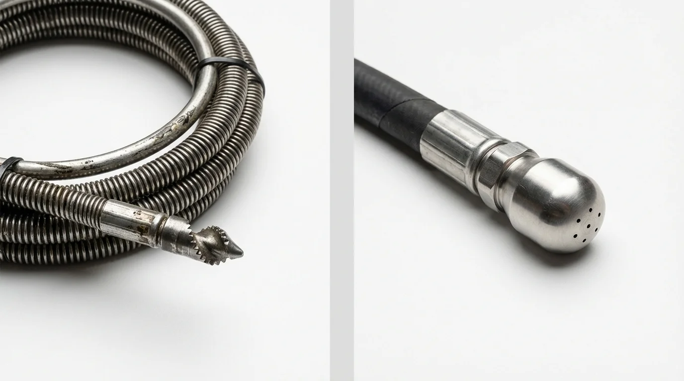 Drain snake cable and hydro jetting nozzle used for drain cleaning in Montevallo, AL