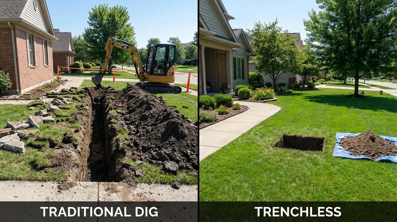 Trenchless sewer repair with minimal yard damage versus traditional excavation in Montevallo, AL